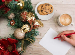 Holiday image with hand, cookies, wreath