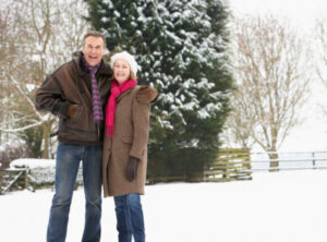Adults, snow scene, countryside